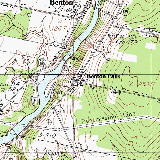 Topographic Map of Benton Falls, ME