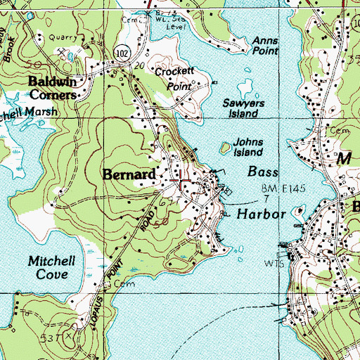 Topographic Map of Bernard, ME