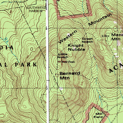 Topographic Map of Bernard Mountain, ME