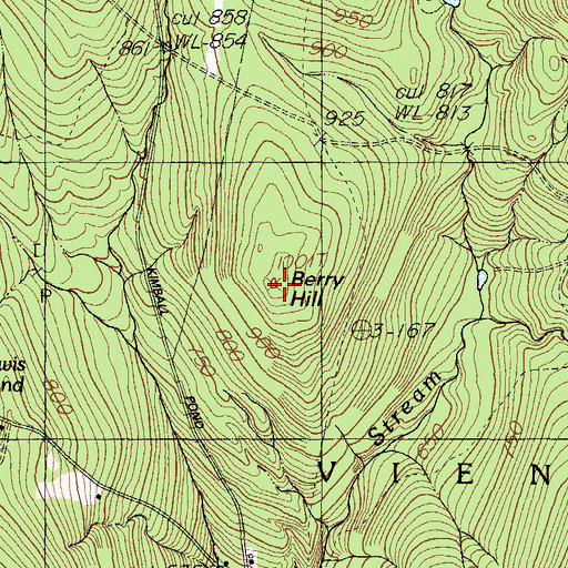 Topographic Map of Berry Hill, ME