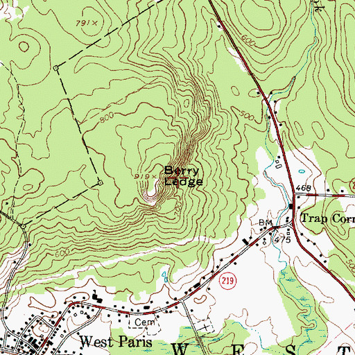 Topographic Map of Berry Ledge, ME