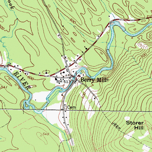 Topographic Map of Berry Mills, ME
