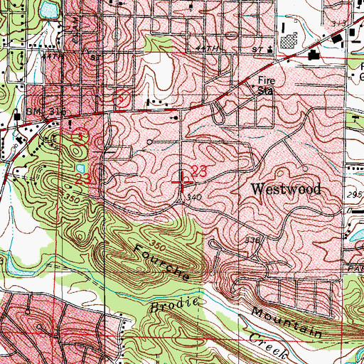 Topographic Map of Westwood, AR
