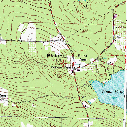 Topographic Map of Bickford Hill, ME