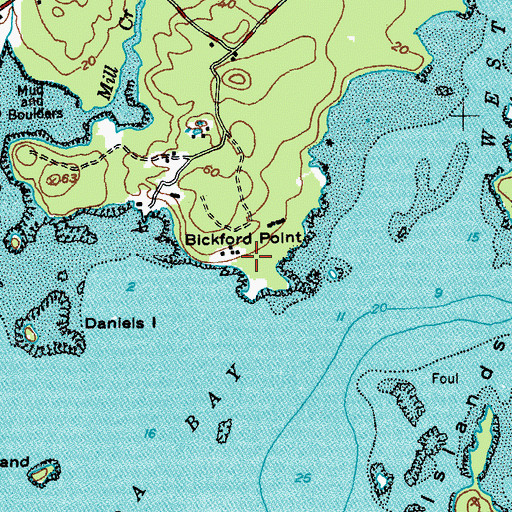 Topographic Map of Bickford Point, ME