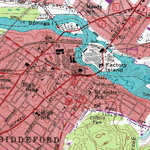 Topographic Map of Biddeford, ME