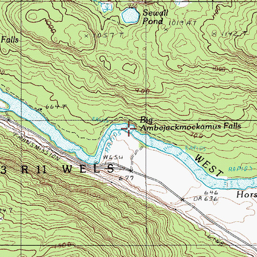 Topographic Map of Big Ambejackmockamus Falls, ME