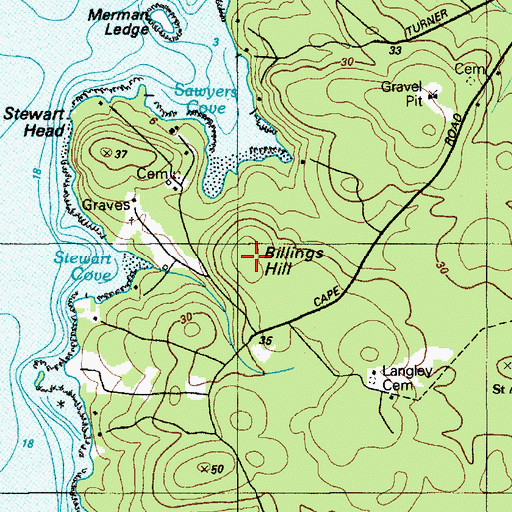 Topographic Map of Billings Hill, ME