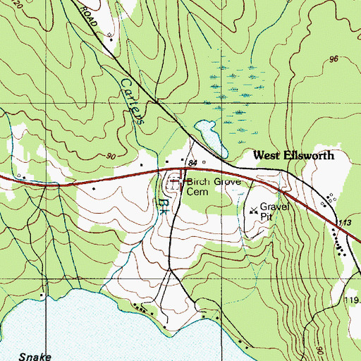 Topographic Map of Birch Grove Cemetery, ME