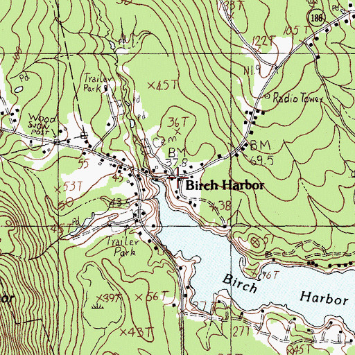 Topographic Map of Birch Harbor, ME
