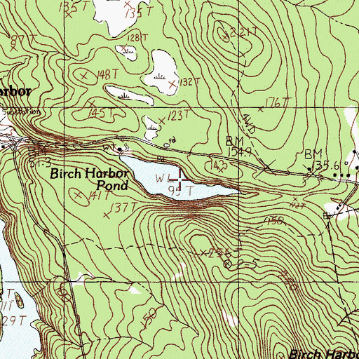Topographic Map of Birch Harbor Pond, ME