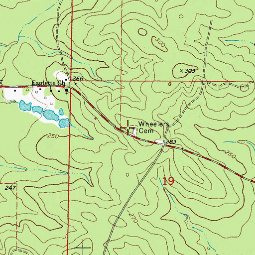 Topographic Map of Wheelers Cemetery, AR