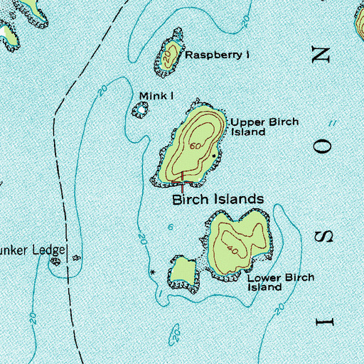 Topographic Map of Birch Islands, ME