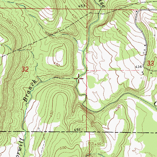 Topographic Map of Whippoorwill Branch, AR