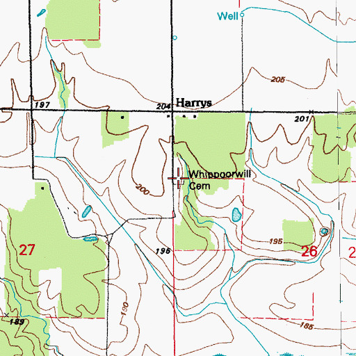 Topographic Map of Whippoorwill Cemetery, AR
