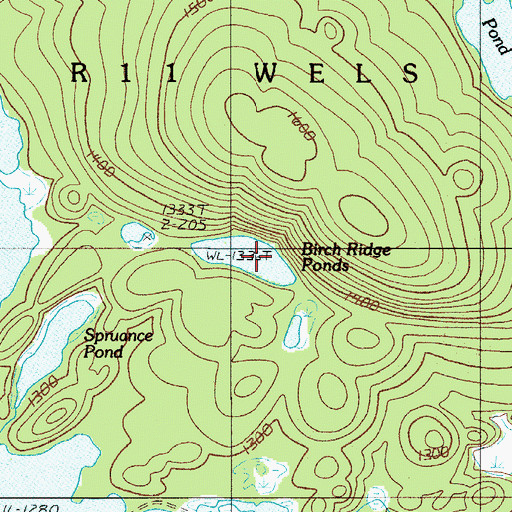 Topographic Map of Birch Ridge Ponds, ME