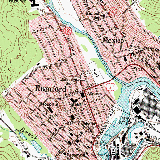 Topographic Map of Bisbee School, ME