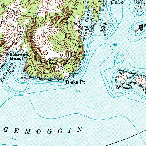 Topographic Map of Blake Point, ME
