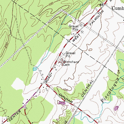 Topographic Map of Blanchard Cemetery, ME