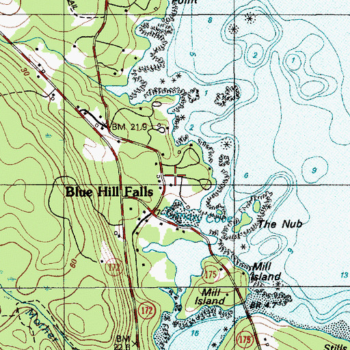 Topographic Map of Blue Hill Falls, ME