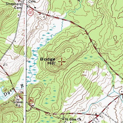Topographic Map of Bodge Hill, ME