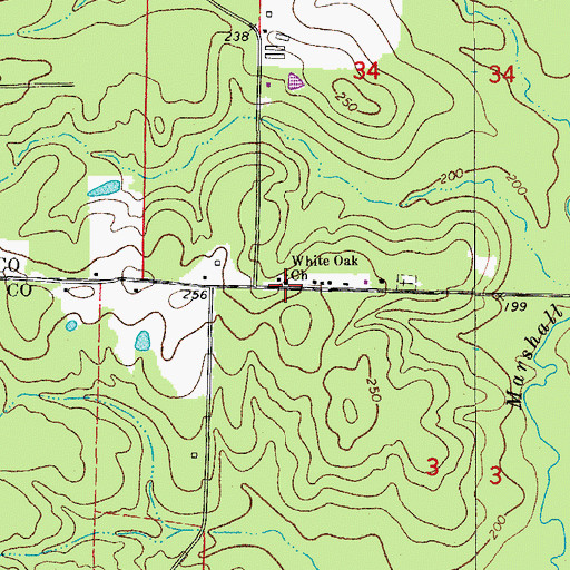 Topographic Map of White Oak Church, AR