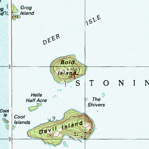 Topographic Map of Bold Island, ME