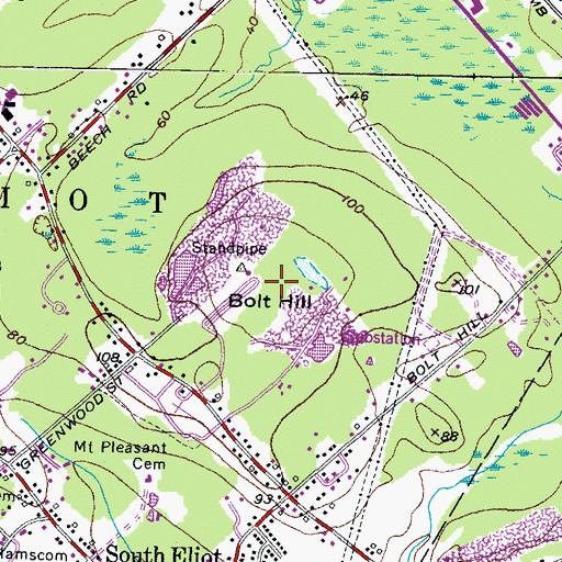 Topographic Map of Bolt Hill, ME