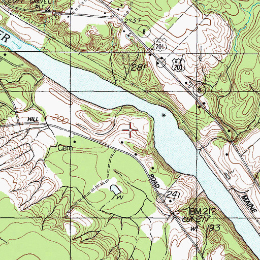 Topographic Map of Bombazee Rips, ME