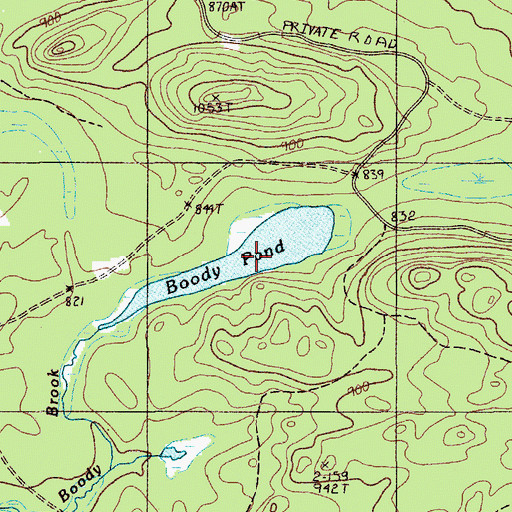 Topographic Map of Boody Pond, ME