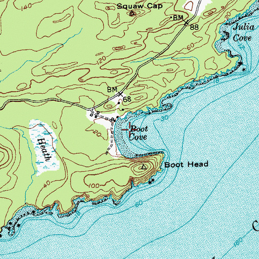 Topographic Map of Boot Cove, ME