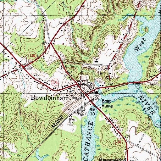 Topographic Map of Bowdoinham, ME