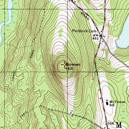Topographic Map of Bowen Hill, ME