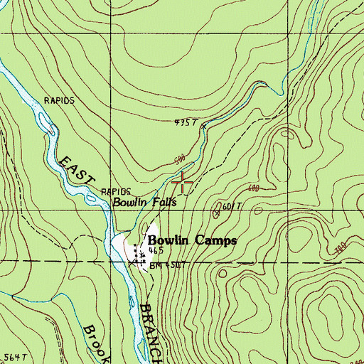 Topographic Map of Bowlin Falls, ME