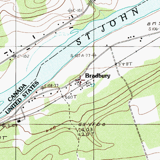 Topographic Map of Bradbury, ME