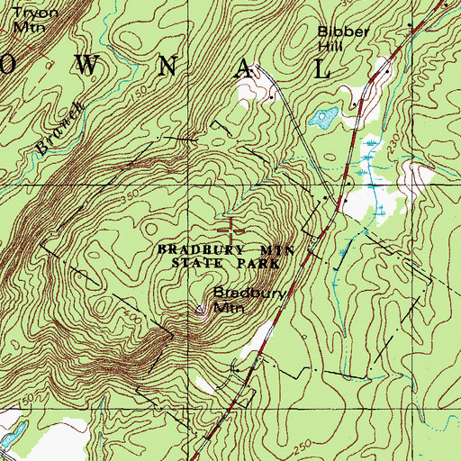 Topographic Map of Bradbury Mountain State Park, ME