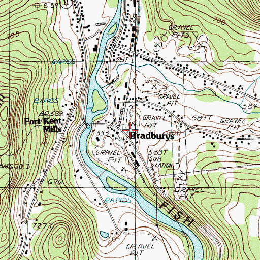 Topographic Map of Bradburys, ME