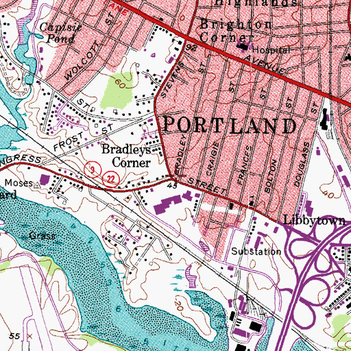 Topographic Map of Bradleys Corner, ME