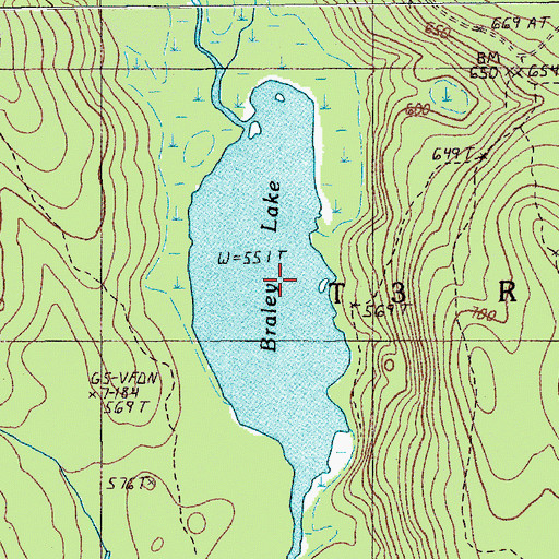 Topographic Map of Braley Lake, ME