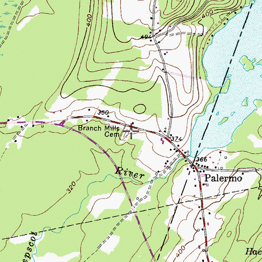 Topographic Map of Branch Mills Cemetery, ME