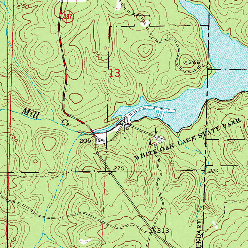 Topographic Map of White Oak Lake State Park, AR