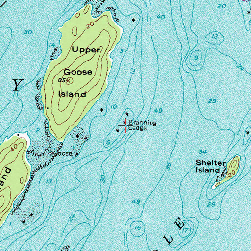 Topographic Map of Branning Ledge, ME