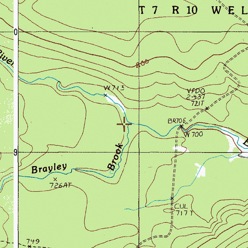 Topographic Map of Brayley Brook, ME