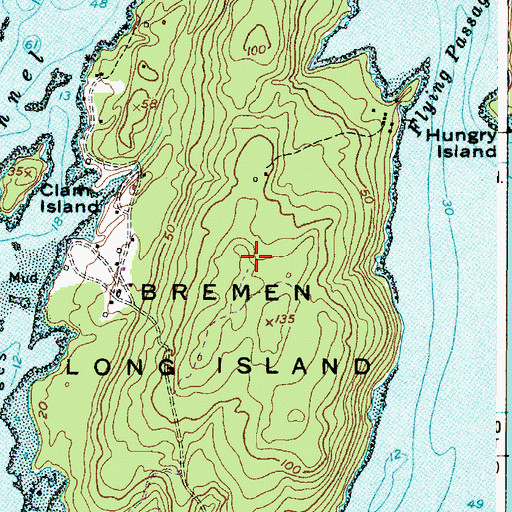 Topographic Map of Bremen Long Island, ME