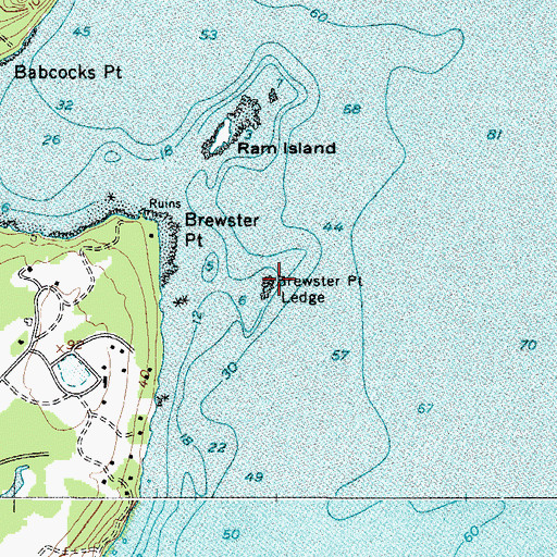 Topographic Map of Brewster Point Ledge, ME
