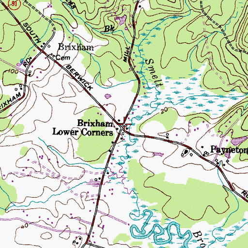 Topographic Map of Brixham Lower Corners, ME