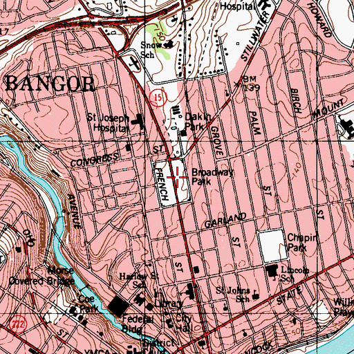 Topographic Map of Broadway Park, ME