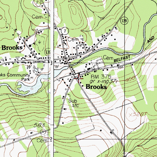 Topographic Map of Brooks, ME