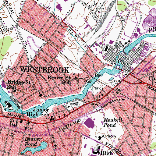 Topographic Map of Brown Saint School, ME