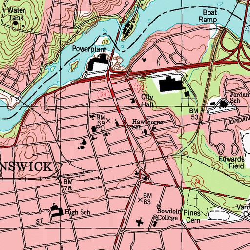 Topographic Map of Brunswick, ME